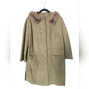 Vintage Tan Suede Coat with Mink Fur Collar
